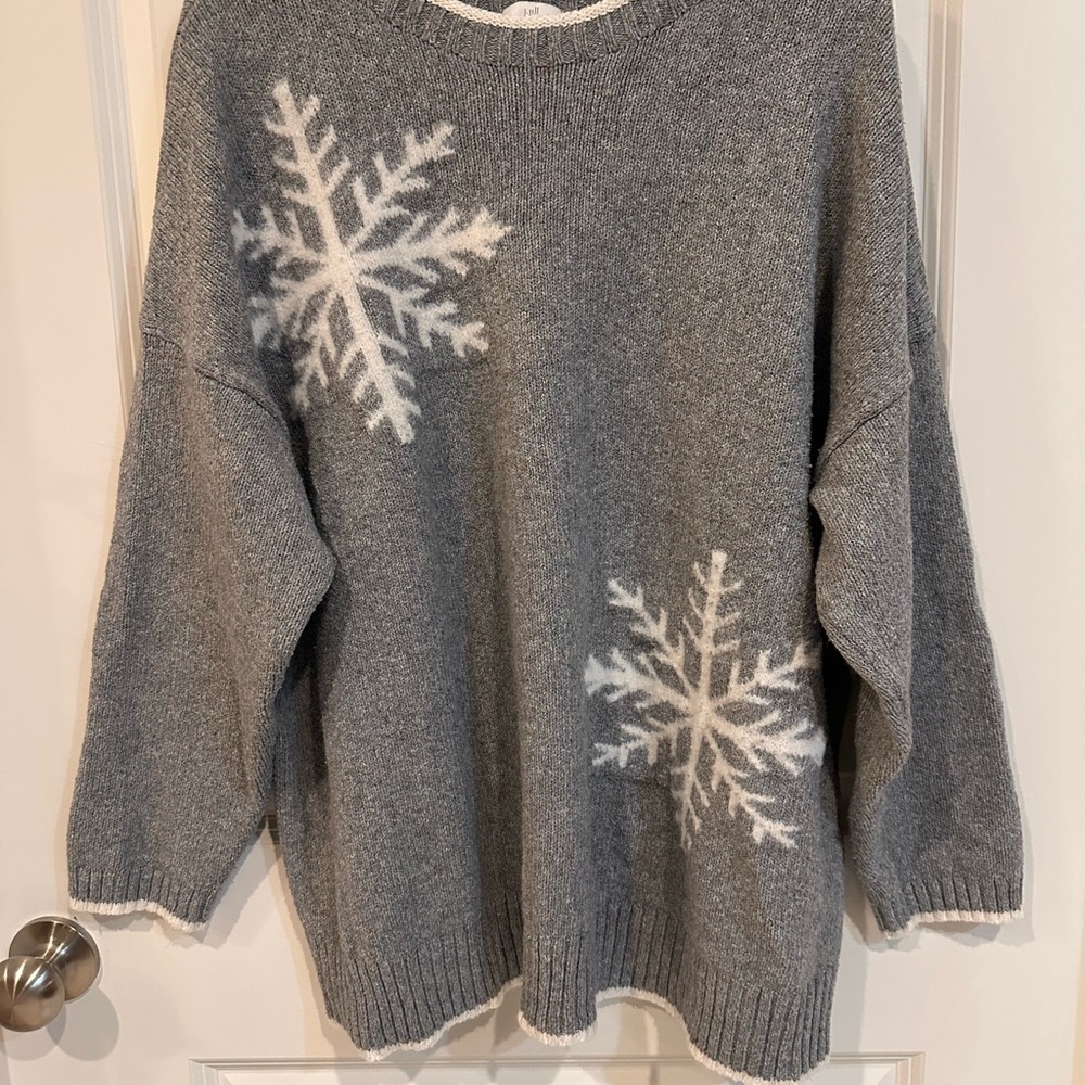 J. Jill Gray and Cream Snowflake Crewneck Sweater